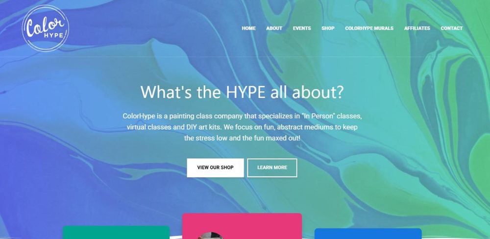 ColorHype painting classes website homepage